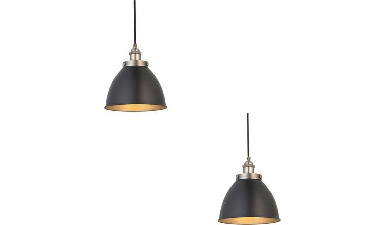 Loops Direct Set of 2 23.5cm Diameter Pendant Lights - Pewter and Black