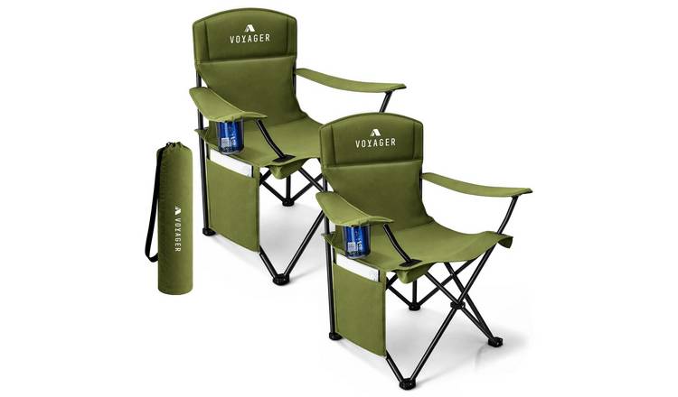 Voyager Set of 2 Side Pouch Folding Camping Chairs - Green