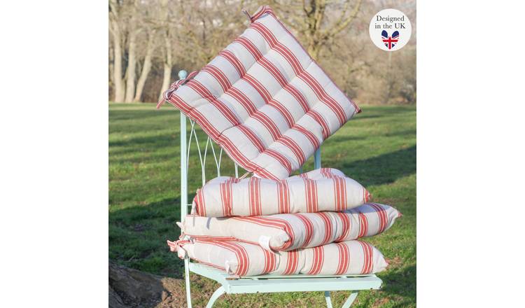 Dibor Set of 4 Outdoor Garden Chair Cushion Seat Pads - Red