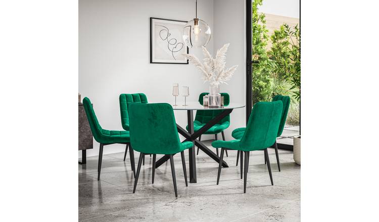 Furniture Online Malvern Nova Glass Top Dining Table & 6 Green Chairs