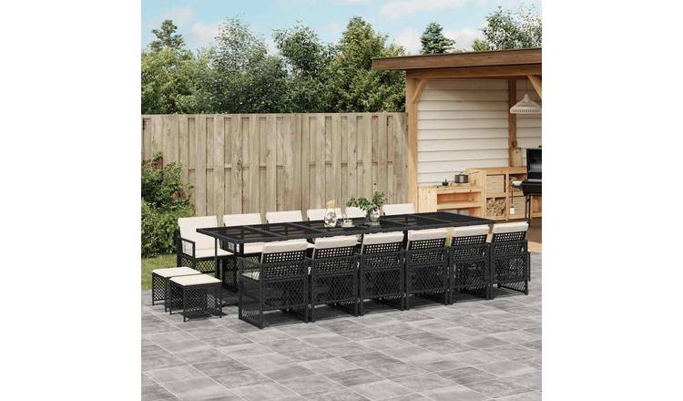Walplus 17 Piece Poly Rattan Garden Dining Set - Black - 330 x 106 x 73 cm
