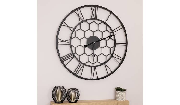 Charles Bentley Stanwick Indoor Outdoor Round Skeleton Wall Clock - Black
