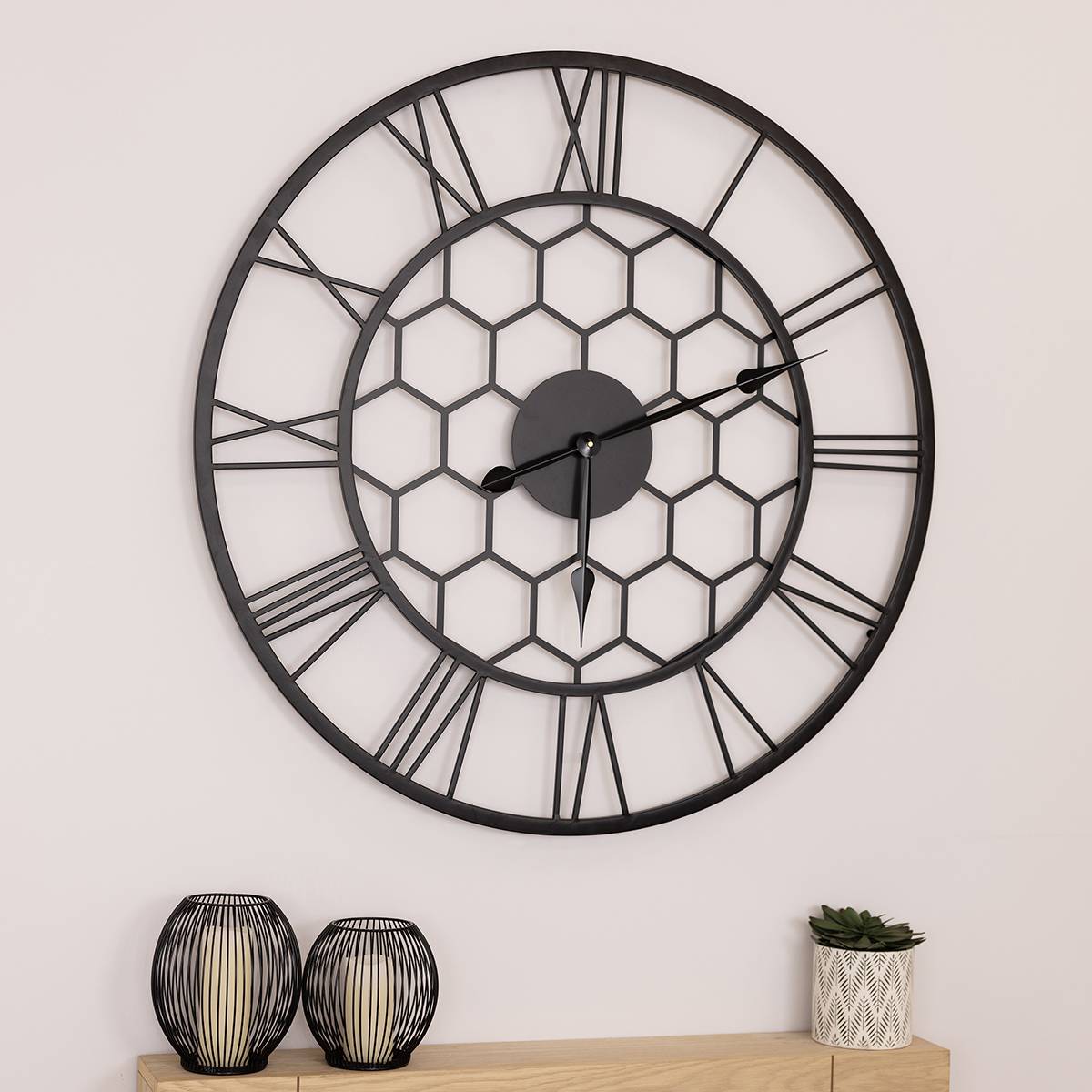 Charles Bentley Stanwick Indoor Outdoor Round Skeleton Wall Clock - Black - Image 1