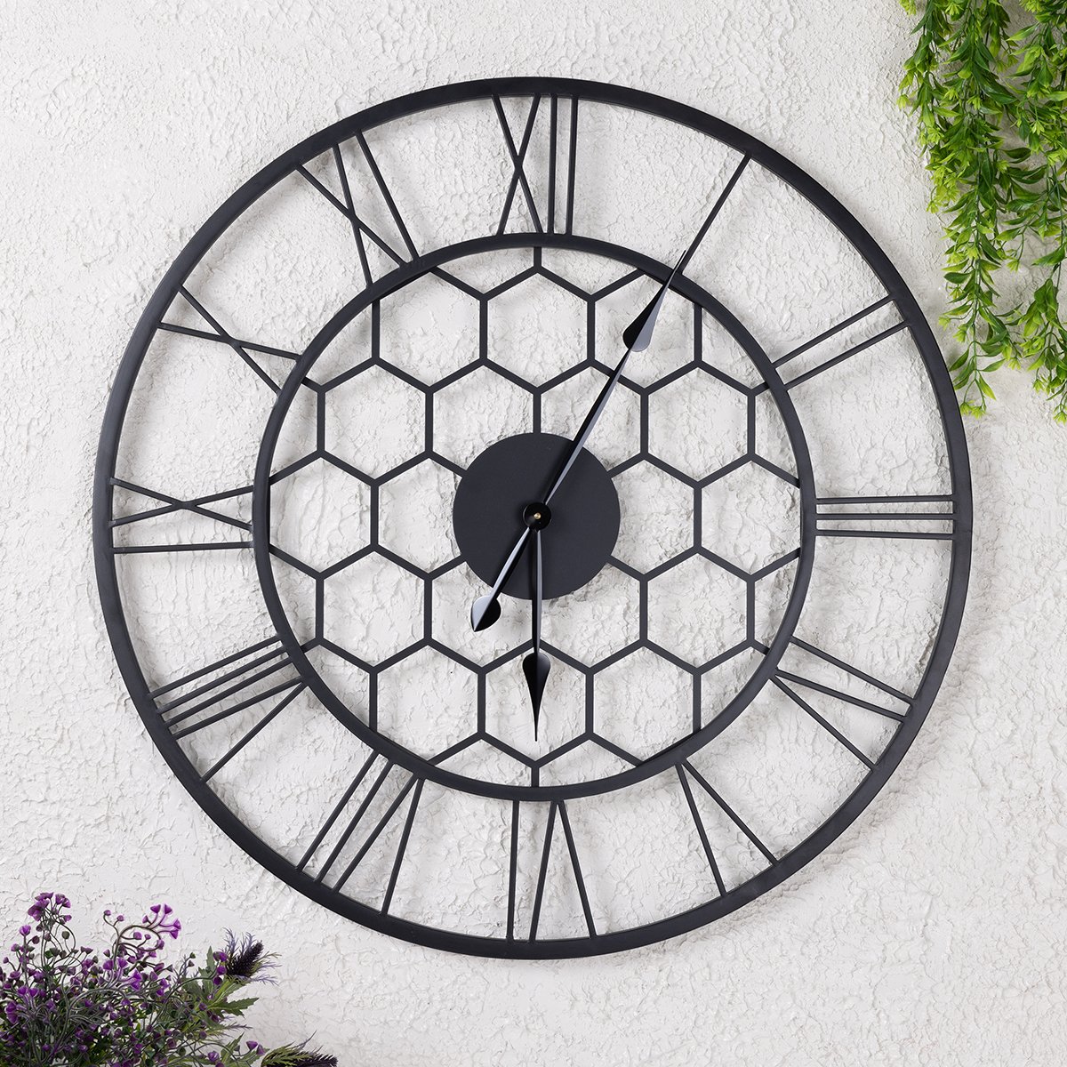 Charles Bentley Stanwick Indoor Outdoor Round Skeleton Wall Clock - Black - Image 2