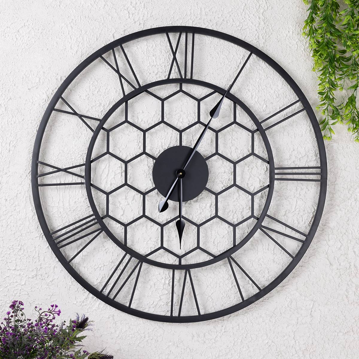 Charles Bentley Stanwick Indoor Outdoor Round Skeleton Wall Clock - Black - Image 2