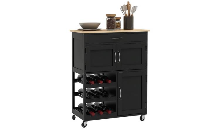 HOMCOM Modern Kitchen Trolle with Drawer and 9 bottle Wine Rack - Black