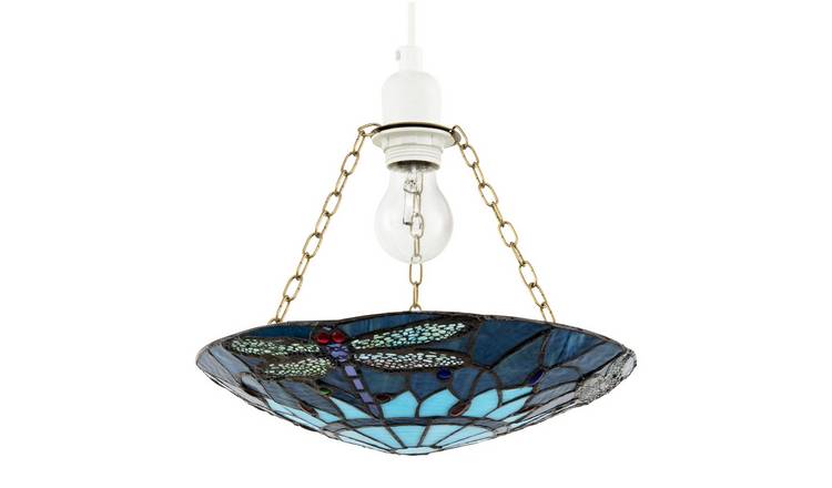 Happy Homewares Blue Dragonfly Tiffany Glass Easy Fit Pendant Shade - 30cm