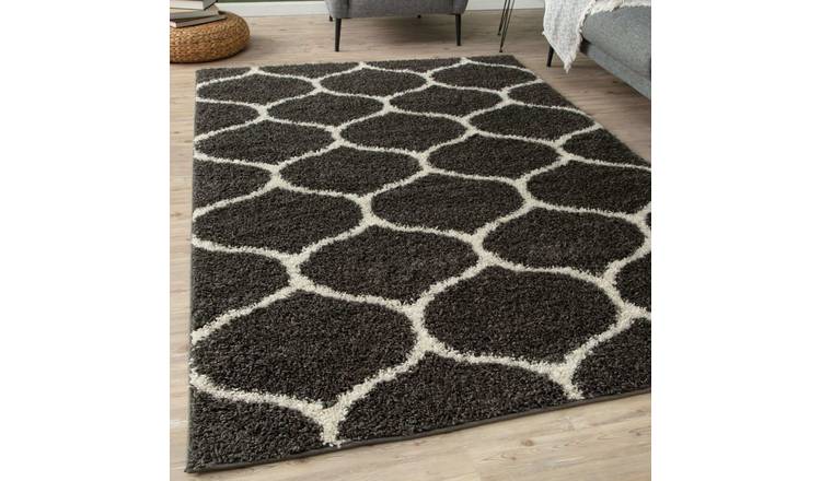 The Rugs Dark Grey Moroccan Shaggy Trellis Rug - 60 x 110cm
