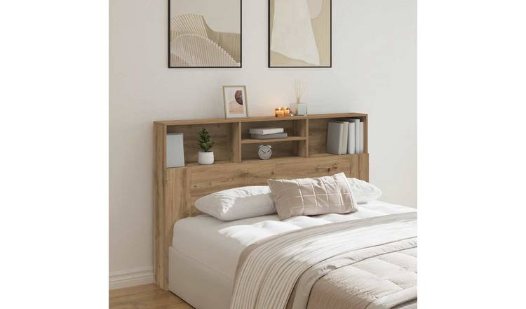 Walplus Engineered Wood Headboard Cabinet - Oak - 160 x 19 x 103.5 cm