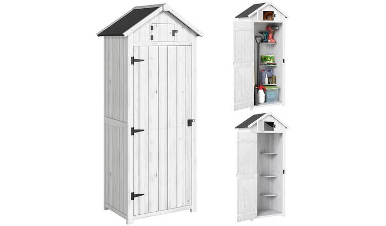 Outsunny Fir Wood 3 Shelf Garden Shed – Light Grey