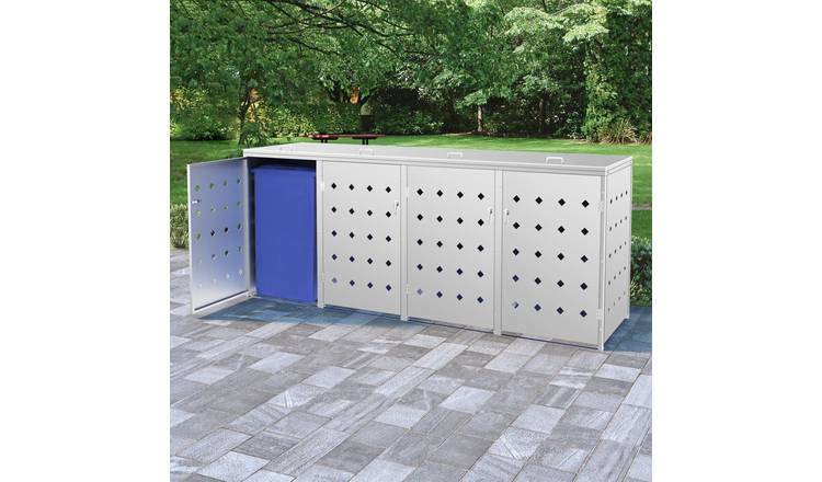 Walplus Quadruple 240 L Wheelie Bin Store - Silver - 276 x 77.5 x 115 cm