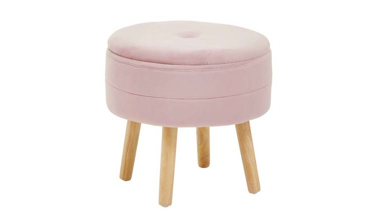 Orsina Ivy Velvet Storage Stool – Pink & Natural