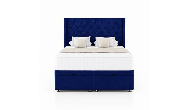 Comfy Deluxe Zoro 6ft Superking Plush Velvet End Lift Ottoman Bed Set - Blue
