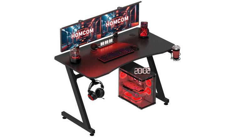 HOMCOM Gaming Desk with Steel Frame and Cup Holder - Black