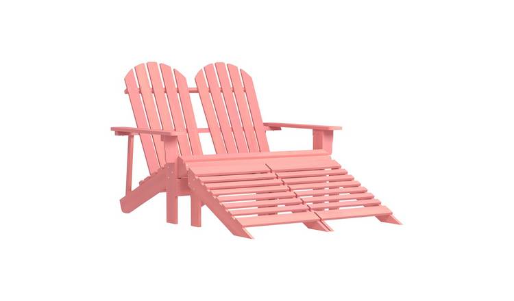 Walplus 2 Seater Adirondack Chair with Ottoman - Pink - 119.5 x 147.5 x 89.5 cm