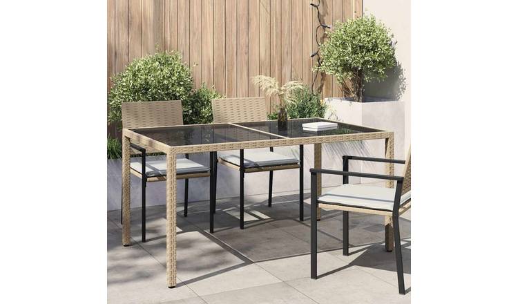 Walplus Poly Rattan Garden Table - Beige - 150 x 90 x 75 cm