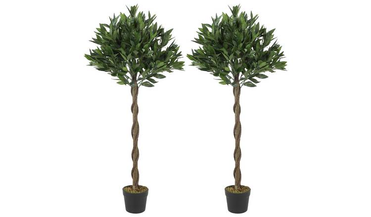 Outsunny Set of 2 4FT Artificial Bay Laurel Topiary Trees - Green