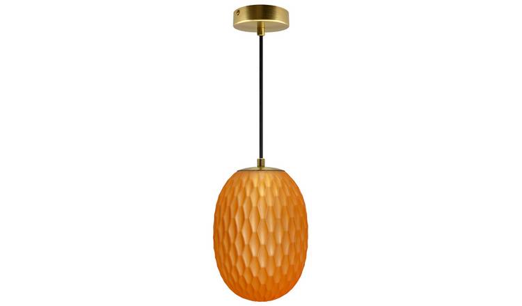 Energy Light Bulbs Oval Textured Glass Ceiling Pendant Light - Orange