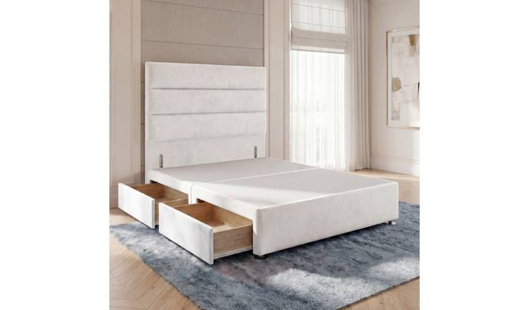 Somnior Regent Velvet Small Double 2 Drawer Divan Bed 54" Headboard - White