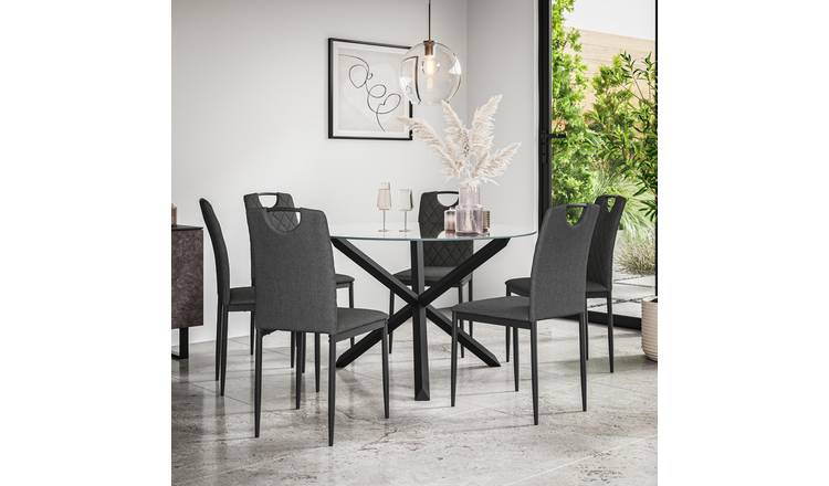 Furniture Online Malvern Monza Glass Top Dining Table & 6 Charcoal Chairs
