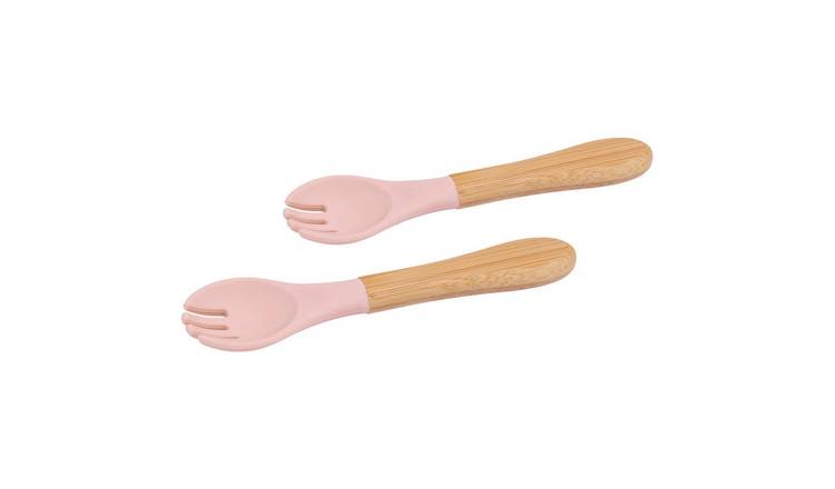 Tiny Dining Bamboo Baby Weaning Forks with Silicone Tip - Pastel Pink - Set of 2