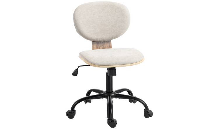 HOMCOM Desk Chair with Wood Curved Back - Light Grey