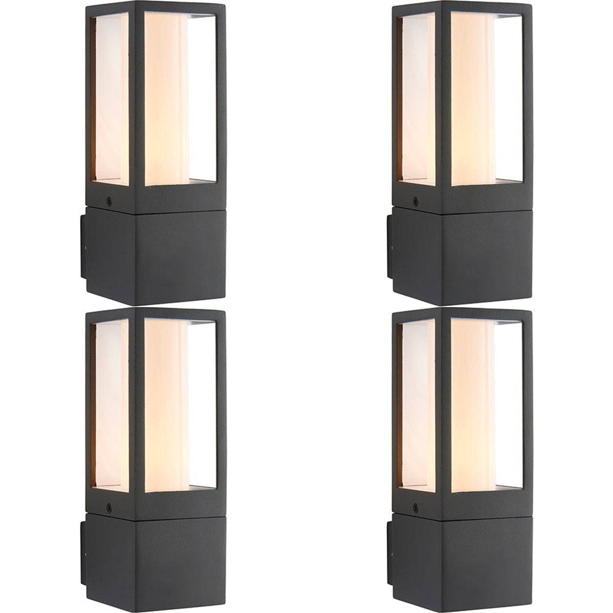 Loops Direct Pack of 4 Die Cast Aluminium Outdoor Wall Light - Grey and Opal - Image 1