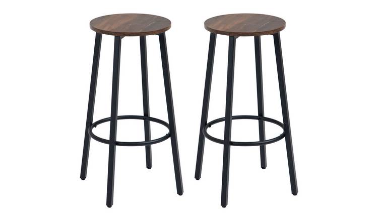 HOMCOM Set of 2 Industrial Bar Stools with Sturdy Steel Frame - Brown