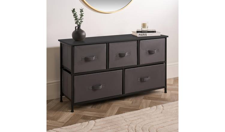 OHS Brooklyn Fabric 5 Drawer Chest - Grey