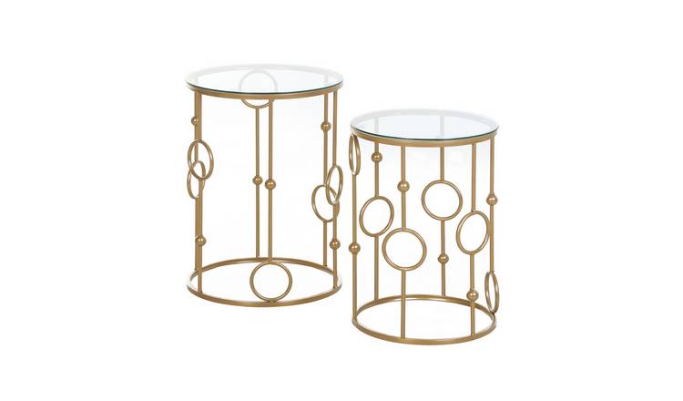 HOMCOM Set of 2 Round Coffee Table with Tempered Glass Top - Gold Tone