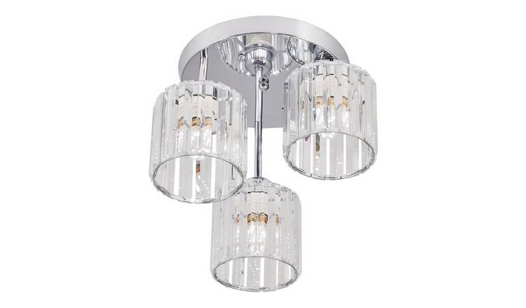 Living and Home 3 Light Crystal Ceiling Light - Chrome