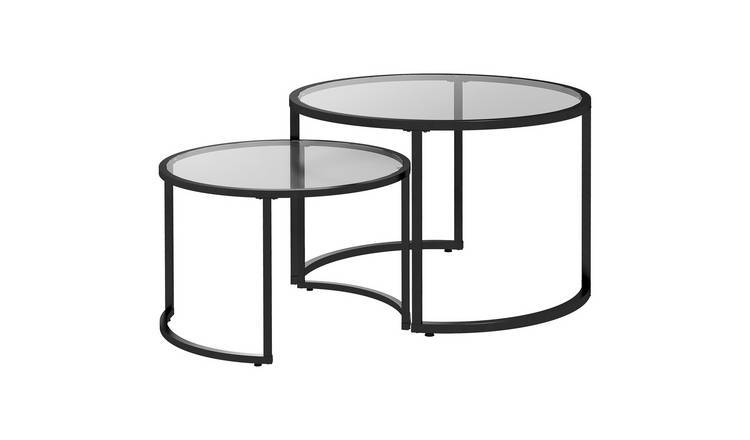 HOMCOM Set of 2 Tempered Glass Top Coffee Table with Steel Frame - Black