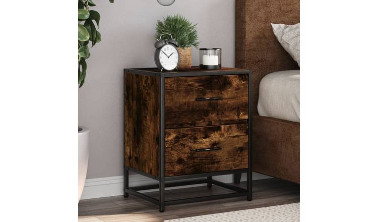 Walplus Pack of 2 2 Drawer Bedside Cabinet - Dark Oak - 40 x 31 x 50 cm