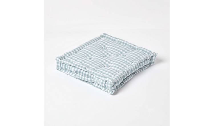 Homescapes Gingham Check Cotton Floor Cushion - 40 x 40 cm - Blue