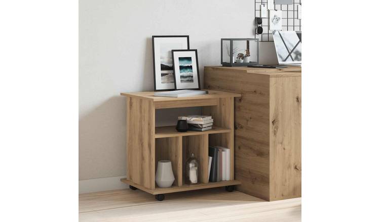 Walplus Engineered Wood Lockable Rolling Cabinet - Oak - 60 x 45 x 60 cm