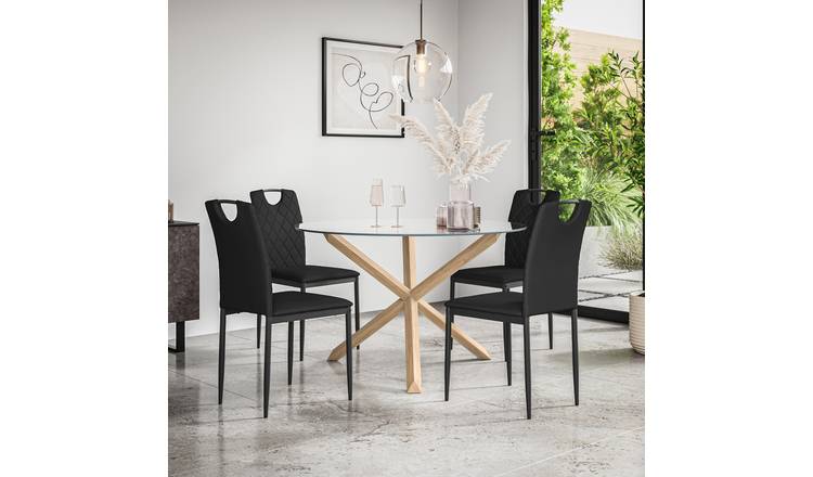 Furniture Online Malvern Monza Glass Top Dining Table & 4 Black Chairs