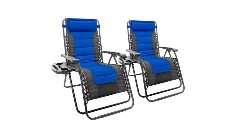 Harbour Housewares Padded Zero Gravity Chair Set - Navy - Pack of 2