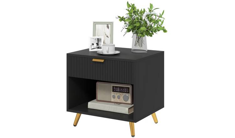 HOMCOM Bedside Table with Drawer and Open Compartment - Black