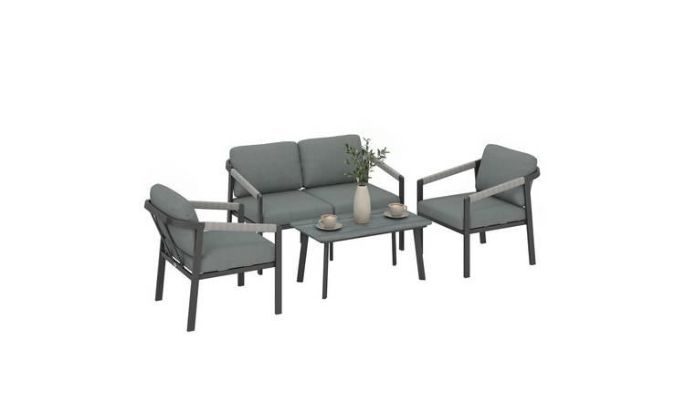 Outsunny 4 Seater Aluminium Garden Furniture Set with Cushions - Black