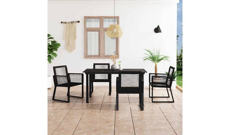 Walplus 5 Piece Rattan Outdoor Dining Set - Black - 150 x 80 x 74 cm
