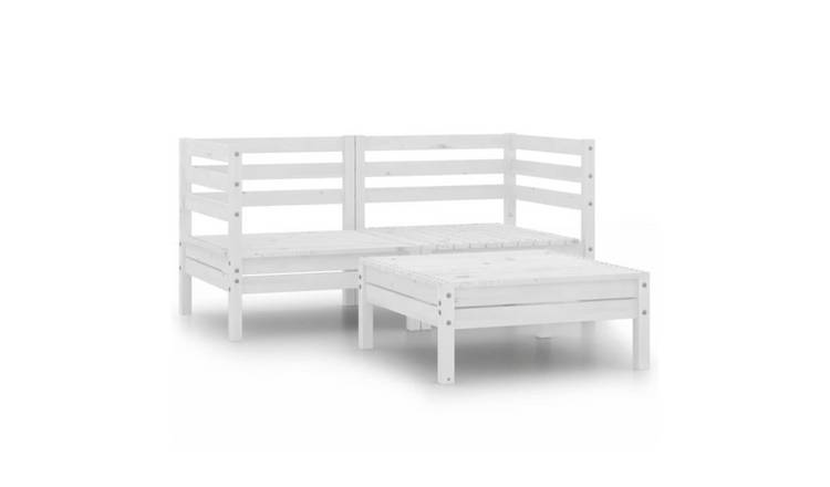 Walplus 3 Piece Wood Garden Lounge Set - White - 63.5 x 63.5 x 28.5 cm