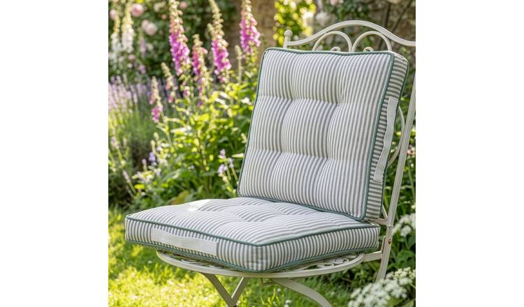 Dibor Set of 2 Striped Outdoor Garden Chair Cushion Seat Pads - Grey