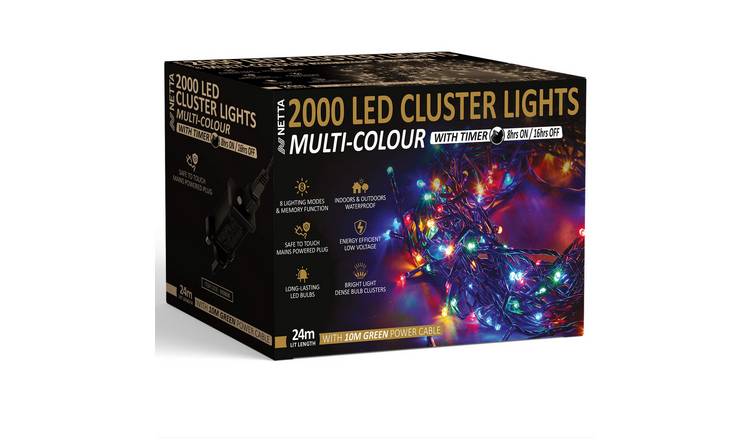 NETTA 2000 LED 24m Christmas Cluster String Lights with Timer - Multicolour