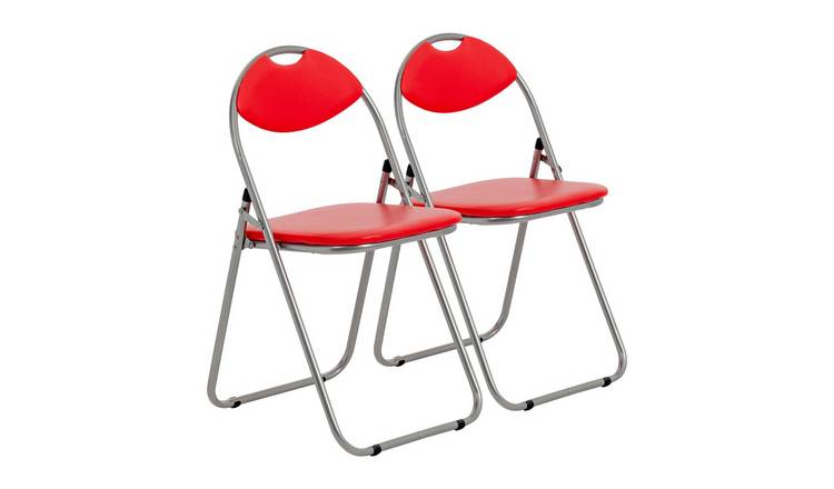 Harbour Housewares Padded Folding Chairs - Red/Silver - Pack of 2