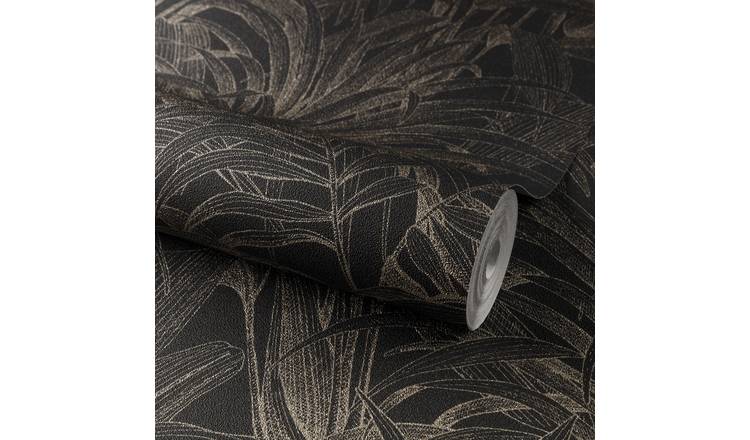 Grandeco Jungle Leaves Aliare Textured Wallpaper - Black