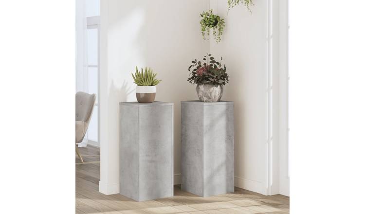 Walplus Pack of 2 Engineered Wood Plant Stand - Concrete Grey - 30 x 30 x 70 cm