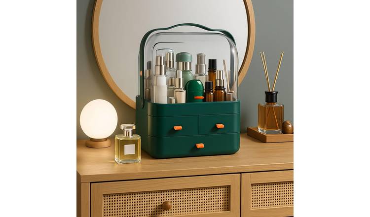 Neo Acrylic Makeup Storage Organiser with Lid & Drawers - Green