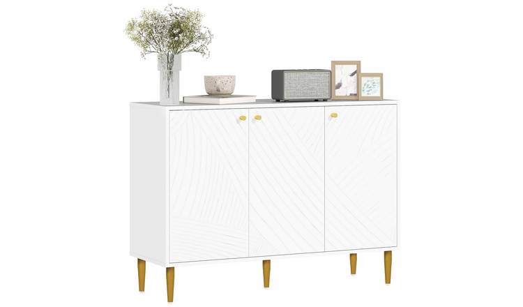 HOMCOM Modern Adjustable Storage Sideboard with Carved Line Doors - White