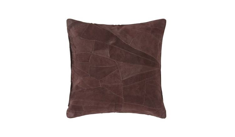 Homescapes Chocolate Leather and Suede Patchwork Filled Cushion - 45 x 45cm