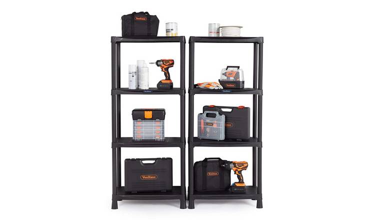 VonHaus Pack of 2 4 Tier Plastic Shelving Units - Black